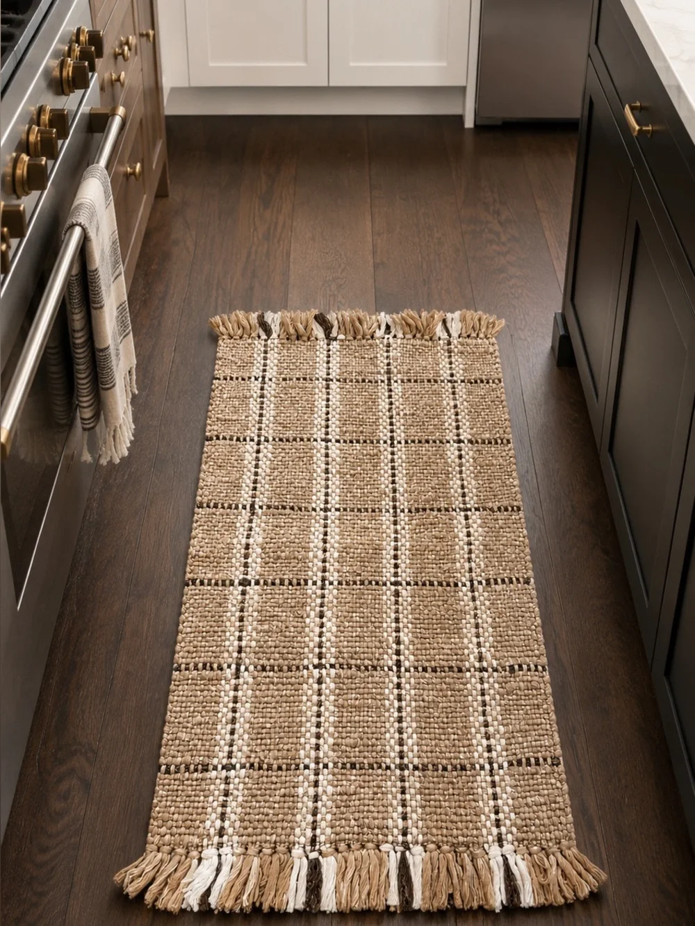 SERENA & LILY/GoodWeave Handwoven WoolWindowpane Plaid Fringe Accent Rug#0501265